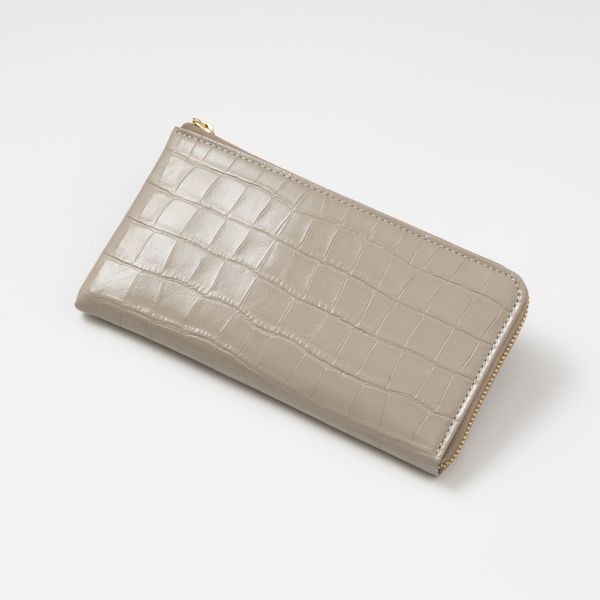 白玉様 新品未使用✨クレイサス 長財布 クロコ型押しL字ジップ グリーンラメあり のむのもの/クロコ型押し Lジップ長財布 -薄くてコンパクトなのに